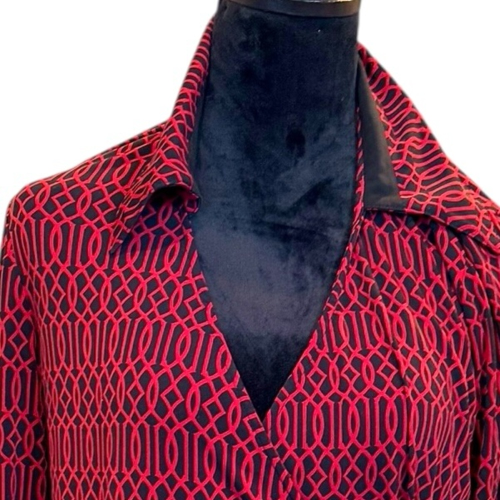 Sandra Darren Red Black Patterned Wrap Dress Size… - image 8